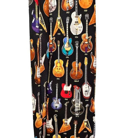 Vintage Museum Artifacts Classic Guitars 1910-1996 Silk Men’s Tie - Picture 7 of 9